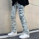 2024春新作 メンズ服 男女兼用 デニムパンツ ダメージ ロングパンツ 大きいサイズ ストリート系