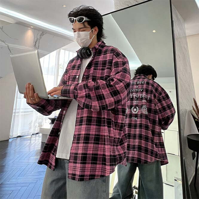 Rakuten - 2024夏新作 メンズ服 男女兼用　長袖シャツ　チェック柄　カジュアル　ストリート系