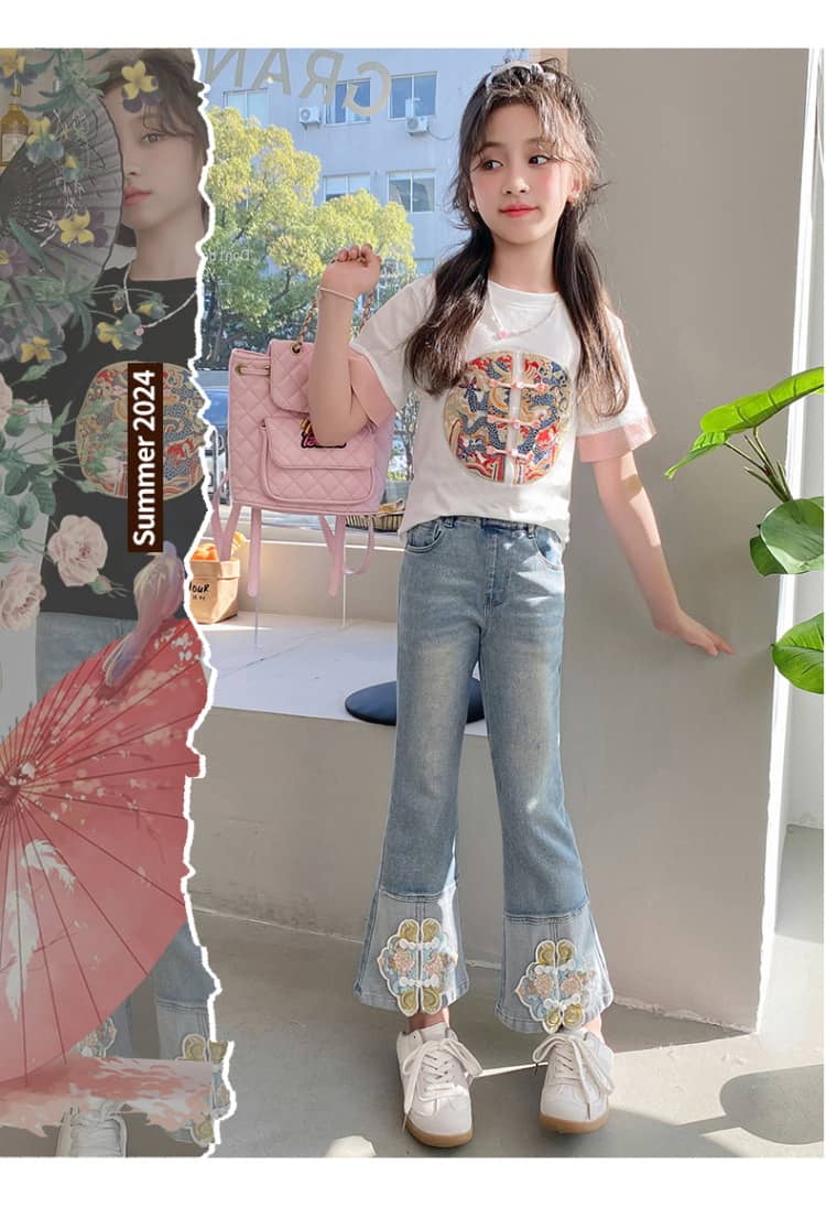 Rakuten - ジャージ 子供服 女の子 スウェット 半袖 上下セット 2点セット ガールズ 夏服 半袖 トップス+ ロングパンツ ジュニア ゆったり セットアップ カジュアル HIPHOP ダンス 衣装　120-170cm