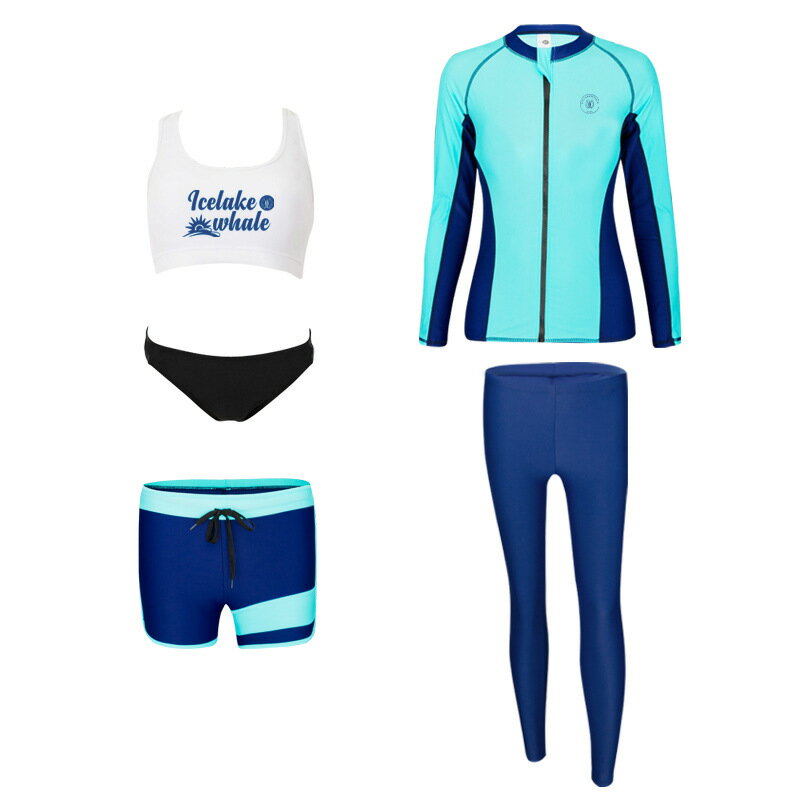 体型カバー 水着 ペア ラッシュガード フィットネス水着 カップル ウェットスーツ リーフ柄 水着 体型カバー レディース メンズ お揃い セットアップ 上下セット 5点セット 長袖ラッシュガード