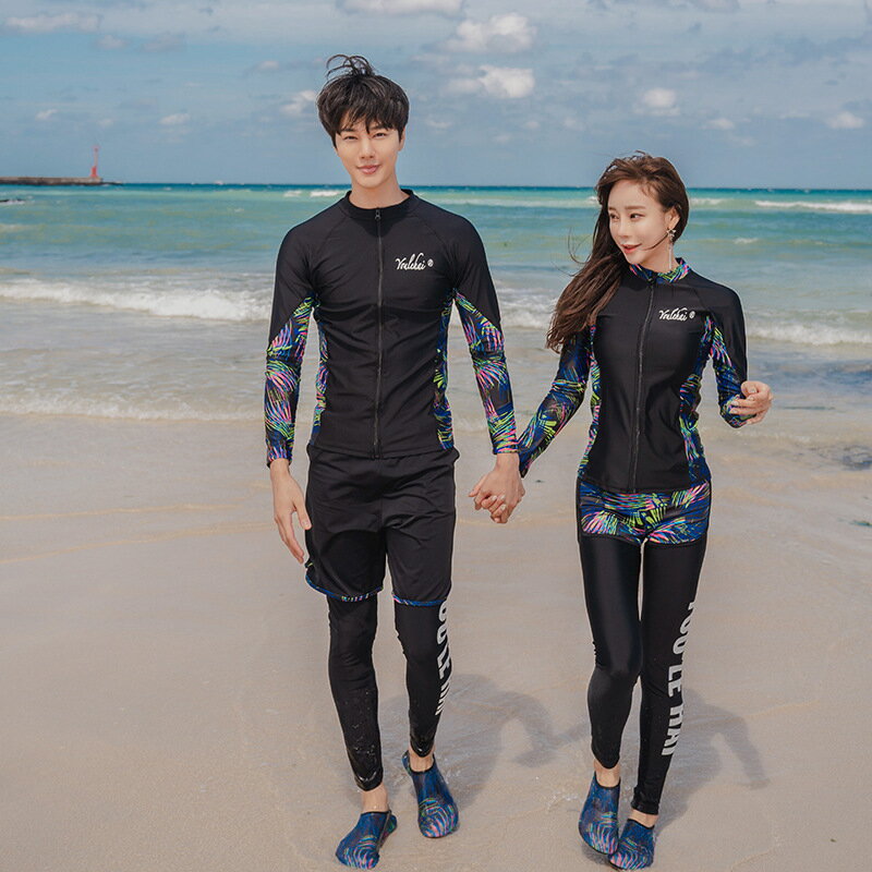 体型カバー 水着 ペア ラッシュガード フィットネス水着 カップル ウェットスーツ リーフ柄 水着 体型..