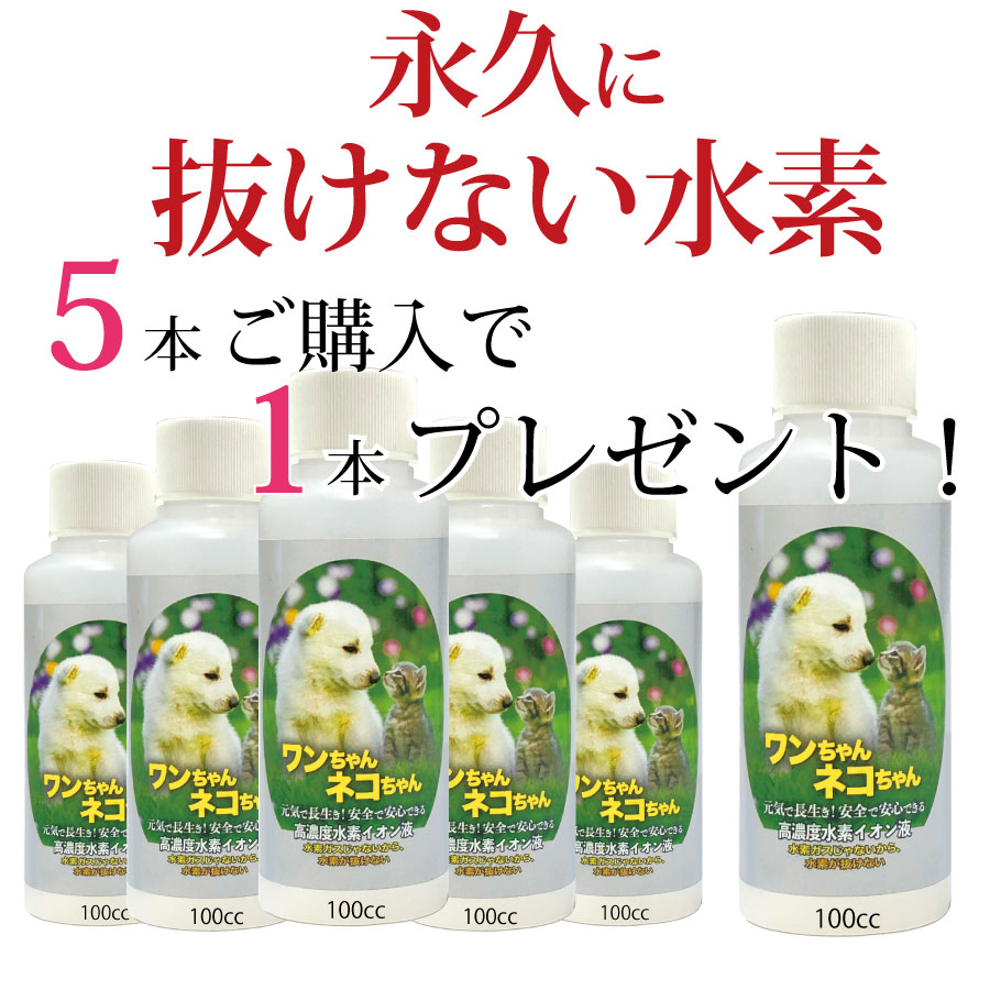 ペット 水素水 犬 水素が抜けない ｜5本購入で1本プレゼント！ ペット用 セット 水素水 飲料 水素イオン液 ペット水素水 高濃度 水 水素イオン 健康 ネコ 猫 ドリンク ねこ 動物 水素 猫水 イオン 水素水の水素が抜けない 原液 100cc 犬用 猫用 ペット用品 送料無料