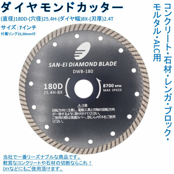 ダイヤモンドカッター 7インチ 180mm コンクリート 石材 レンガ ブロック モルタル ALC タイル用 ターボリムタイプ 2