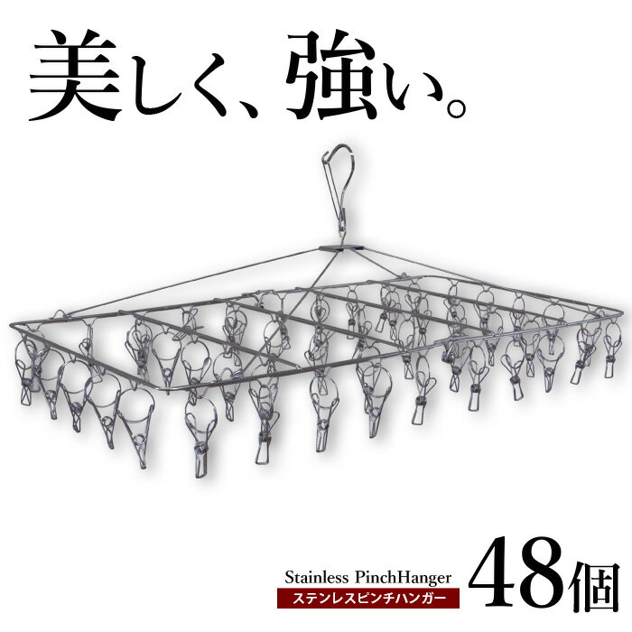 ステンレスピンチハンガー 物干し ピンチ48個 角ハンガー 洗濯ハンガー 洗濯バサミ 洗濯ばさみ 48ピンチ 物干し 屋外 ベランダ用 洗濯物干し 洗濯用品 梅雨対策 花粉対策 ekans エカンズ PH-48