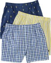 【メンズ】Ralph Lauren(ラルフローレン) トランクス3枚組(Navy/Yellow)/Three Cotton Woven Boxers/男性用インナー下着
