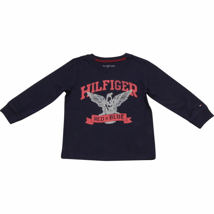 Tommy Hilfiger(トミーヒルフィガー) イーグルロゴクラックプリントTシャツ(Navy)