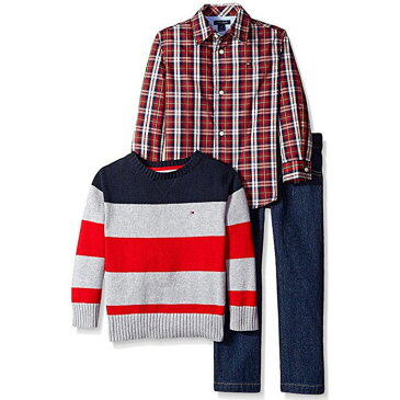 スーパーSALE◇Tommy Hilfiger(トミーヒルフィガー) ボーダーセーター＆チェックシャツ・デニムパンツセット※送料無料（沖縄・一部離島除く）