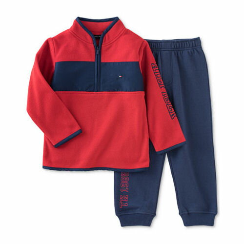 スーパーSALE半額◇Tommy Hilfiger(トミーヒルフィガー) アームロゴフリーストップ&スウェットパンツセット(Red/Navy)