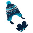 Carter's(カーターズ) ポンポン付イヤーフラップニットキャップ&ミトン手袋セット(Navy/Aqua)【2-4T】
