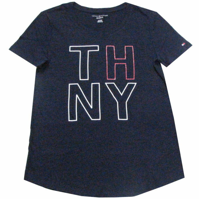 【レディース】Tommy Hilfiger（トミーヒルフィガー) TH NY ロゴTシャツ(Navy)