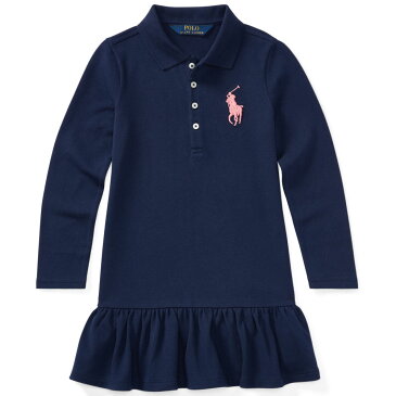 スーパーSALE◇POLO RALPH LAUREN(ポロ ラルフローレン) 長袖ビックポニー鹿の子ポロワンピース(Navy)【6】BigPony