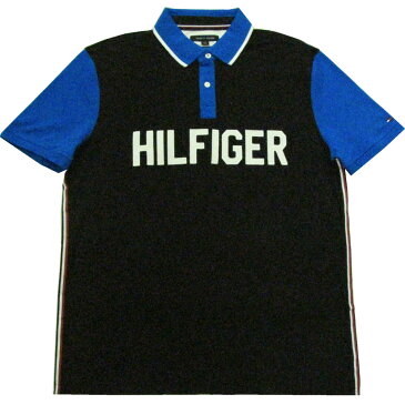 【メンズ】Tommy Hilfiger(トミーヒルフィガー) HILFIGERロゴ鹿の子ポロシャツ(Black×Blue)