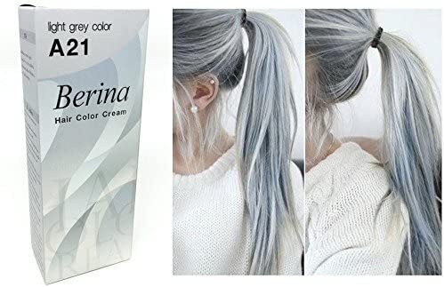 【訳アリ】Berina A21 Light Grey Silver Permanent Hair Dye Color Cream Unisex ベルリーナ ライトグレー シルバー