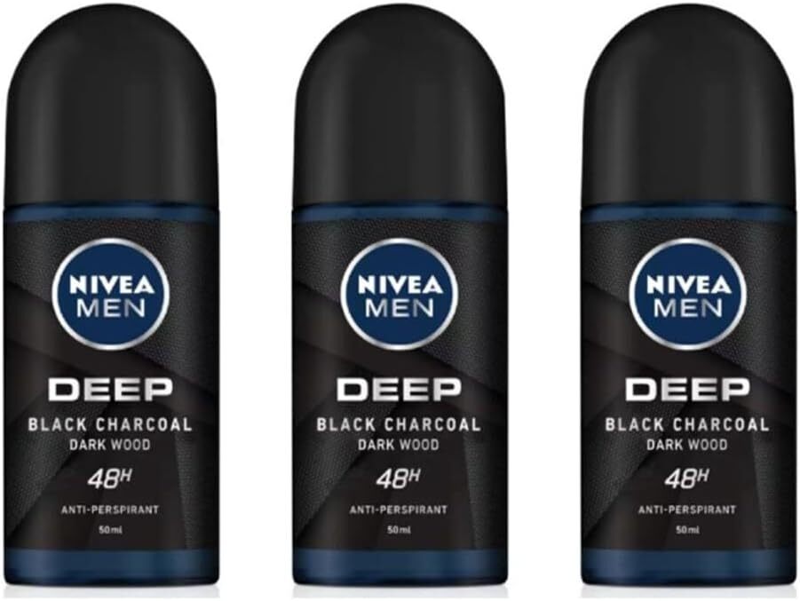 Nivea Men Deep Black Charcoal 50ml×3 ニベア メン ディープ ブラックチャコール 制汗 デオドラント ロールオン 【並行輸入品】