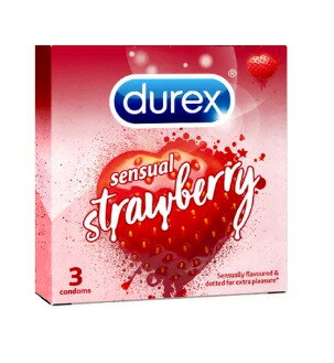 Durex Sesual Strawberry Flavor 1箱3個入り 53mm デュレックス ストロベリー 【並行輸入品】