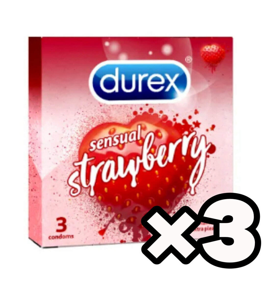 3箱セット Durex Sesual Strawberry Flavor 1箱3個入り 53mm デュレックス ストロベリー 【並行輸入品】