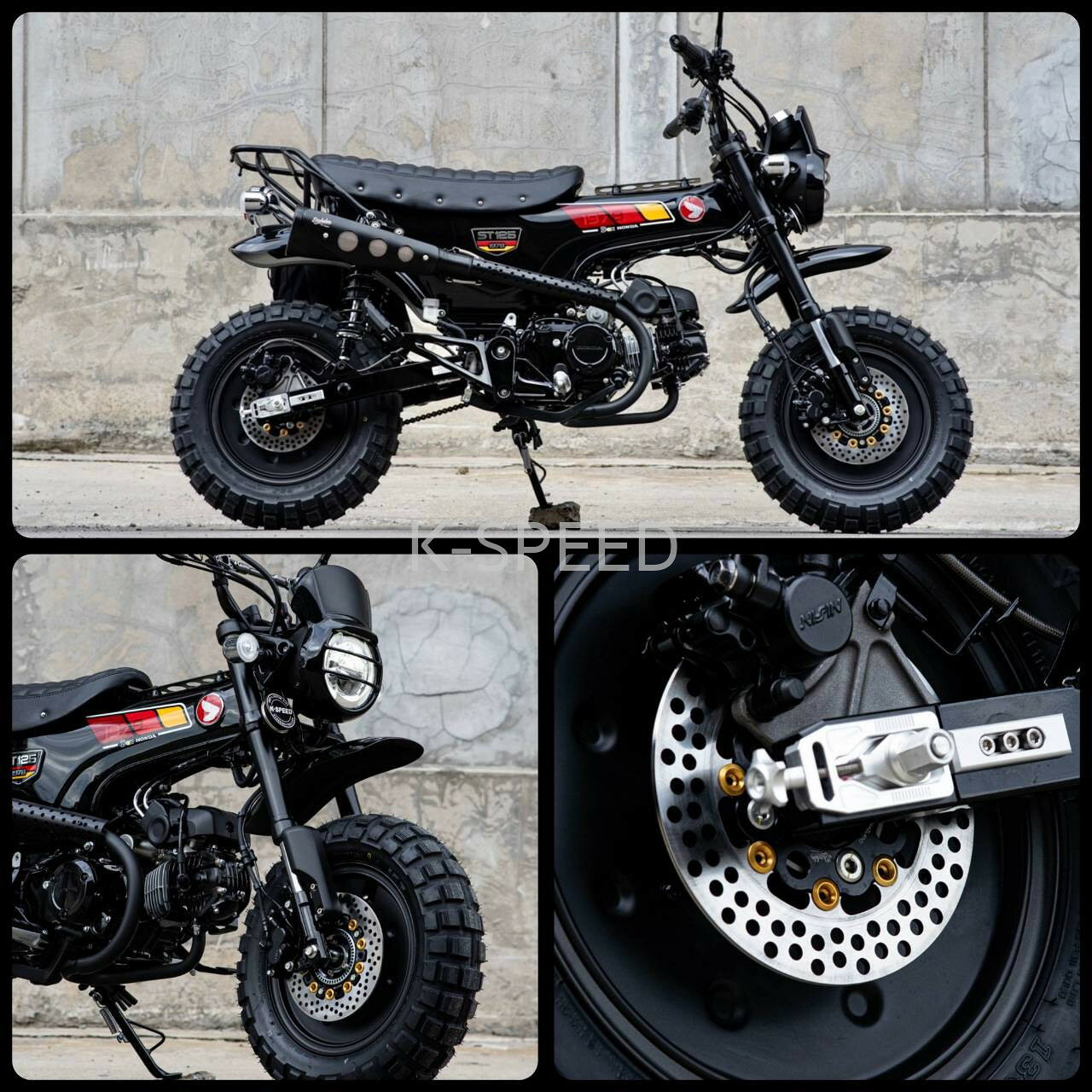 K-SPEED ホンダ DAX125用 前後ディスクブレーキセット ブラック ゴールドピン バイク カスタムパーツ