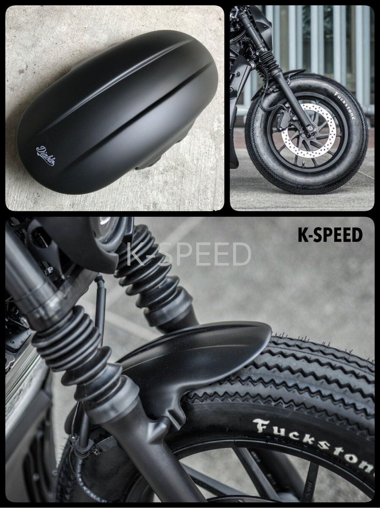 【予約販売商品】K-SPEED フロントフェンダー Rebel 300/500用 バイク カスタムパーツ タイ発の人気ブランドK-SPEEDのRebel 300/500用フロントフェンダー！バイクカスタムの定番、予約販売で12〜14日でお届けします。 商品情報【商品説明】タイのカスタムパーツブランドK-SPEEDが手掛ける、Rebel 300/500専用のフロントフェンダーです。耐久性に優れたABSプラスチック素材を採用し、愛車のフロント周りをスタイリッシュかつ精悍な印象へと引き締めます。K-SPEEDのバイクカスタムパーツは品質とデザイン性の高さから世界中で支持されており、レブルのカスタムを検討中の方に最適な逸品です。ボルトオンで簡単に装着でき、あなたのRebelをより個性的に演出します。【カラー】商品画像参照【適合】Honda Rebel 300Honda Rebel 500【特徴】・高品質なABSプラスチック素材を使用し、軽量かつ耐久性を確保・Rebelの車体に完璧にフィットする専用設計・フロント周りをシャープに見せるスタイリッシュなデザイン・専門工具を用いたDIYカスタムに最適なパーツ【メーカー】K-SPEED（Kスピード）タイ発の人気バイクカスタムパーツブランド。GB350・Rebel・Monkey125など人気車種のカスタムパーツを豊富に展開。【ご注意】・予約販売のためご注文後12〜14日でのお届けとなります・海外製品のため商品・箱に多少の傷・凹みがある場合があります・取り付けは自己責任でお願いします※販売元の都合により、ご注文後にキャンセルとなる場合がございます。 5