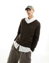 エイソス ASOS DESIGN relaxed knitted jumper with ladder detail in brown メンズ