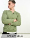 エイソス ASOS DESIGN skinny long sleeve t-shirt in khaki slub with button neck メンズ