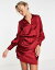 С River Island wrap shirt mini dress in red satin ǥ