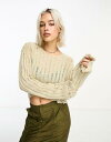 Collusion コリュージョン COLLUSION cropped distressed nibbled hem jumper in stone レディース