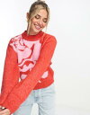 Monki high neck knitted jumper in rose jacquard レディース