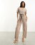 åѥ AX Paris short sleeve plisse wrap jumpsuit in taupe ǥ