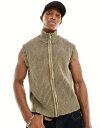 ウイークデイ Weekday Marwin zip through knitted vest in washed brown メンズ