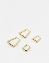 エイソス エイソス ASOS DESIGN pack of 2 hoop earrings with triangle hinge hoop design in gold tone レディース