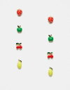 エイソス エイソス ASOS DESIGN pack of 4 stud earrings with fruit design in multi レディース