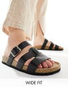 エイソス エイソス ASOS DESIGN Wide Fit Field mule flat sandals in black レディース