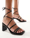 エイソス エイソス ASOS DESIGN Hideout strappy tie leg mid block heeled sandals in black レディース