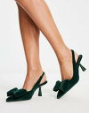 エイソス エイソス ASOS DESIGN Scarlett bow detail mid heeled shoes in green レディース