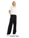 GC\X ASOS DESIGN Tall high waist seam detail trousers with linen in black fB[X