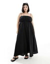 ASOS Curve エイソス ASOS DESIGN Curve ruched bust maxi sundress with adjustable straps in black レディース