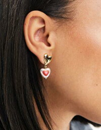 デザインビー DesignB London heart stud earrings with pearl detail in gold レディース