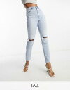 Stradivarius Tall slim mom jean with stretch and rip in vintage blue fB[X