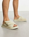 エイソス ASOS DESIGN puffer cross strap sandals in stone メンズ
