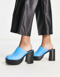 エイソス エイソス ASOS DESIGN Pierre premium leather chunky heeled mules in blue レディース
