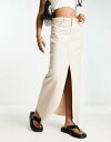 エイソス エイソス ASOS DESIGN lightweight denim maxi skirt with split front in taupe レディース