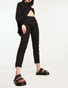 I[ ONLY Emily high waisted straight leg jeans with raw hem in black fB[X