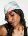 トップショップ Topshop check satin headscarf in pink and green レディース