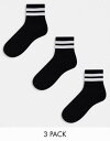 GC\X ASOS DESIGN 3 pack terry ankle socks in black with stripes fB[X