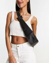 GC\X ASOS DESIGN leather curved base crossbody sling bag with contrast stitch in black fB[X