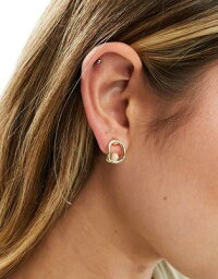 デザインビー DesignB London mini cutout stud earrings with pearl charm in gold レディース