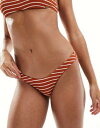 ソサエティ Free Society stripe crinkle high leg bikini bottom in rust レディース