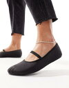 Pull&Bear silky ballet pump with strap in black レディース