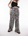 gbvVbv Topshop zebra crinkle plisse wide leg trouser in mono fB[X