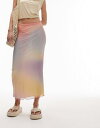 トップショップ トップショップ Topshop Petite mesh pastel blurred printed picot trim midi skirt in multi レディース